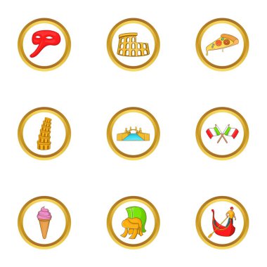 İtalya simge seti, karikatür tarzı Turizm