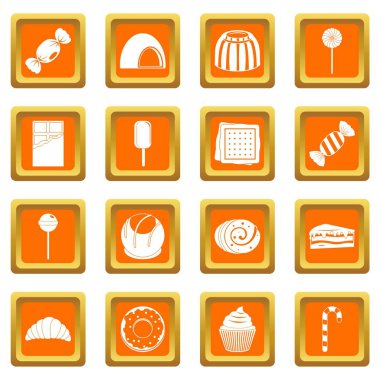 Turuncu tatlı ve şekerleme Icons set