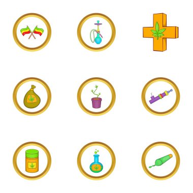 Esrar sigara simge seti, karikatür tarzı