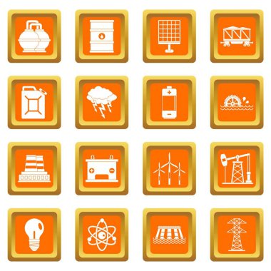 Turuncu enerji kaynakları öğeleri Icons set