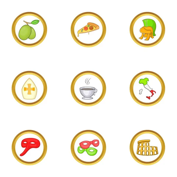 Italia seyahat etmek simge seti, karikatür tarzı