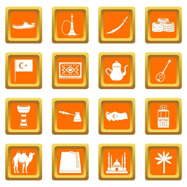 Turquía iconos de viaje conjunto naranja — Vector de stock