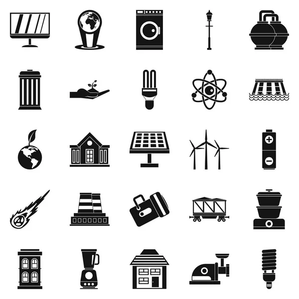 Set di icone a trasferimento di energia, stile semplice — Vettoriale Stock