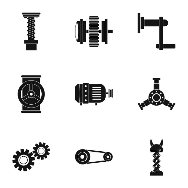 Mechanisches Getriebe Icon Set, einfacher Stil — Stockvektor