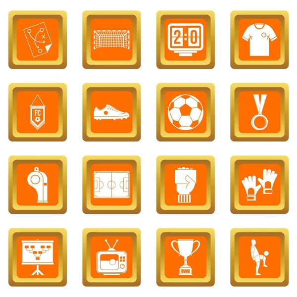 Calcio calcio icone set arancione — Vettoriale Stock