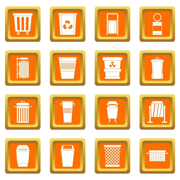 Conteneur à ordures icônes ensemble orange — Image vectorielle