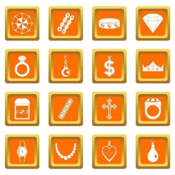 Conjunto de iconos de artículos de joyería naranja — Vector de stock