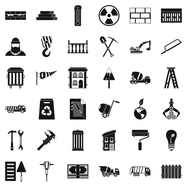 Building work icons set, simple style — Stock Vector