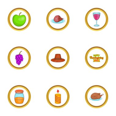 Şükran günü simgeler ayarla, tarzı çizgi film