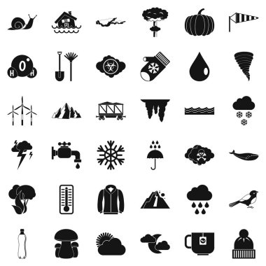 Karlı bulut Icons set, basit tarzı