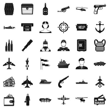 Silah Icons set, basit tarzı mücadele