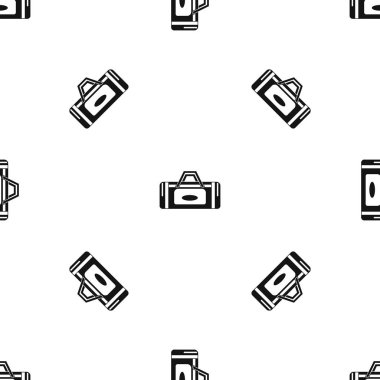 Yol çanta modeli herhangi bir tasarım için siyah renkte sorunsuz yineleyin. Vektör geometrik çizim