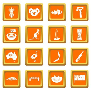 Avustralya seyahat Icons set turuncu