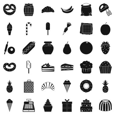 Tatlı dükkanı Icons set, basit tarzı