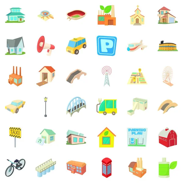 Conjunto de iconos de transporte urbano, estilo de dibujos animados — Vector de stock