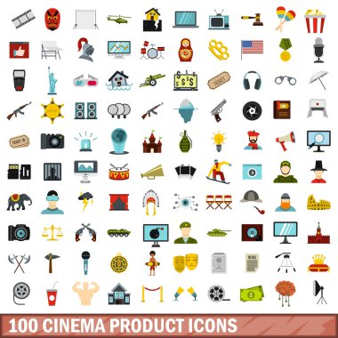 100 sinema ürün simgeleri ayarla, stil düz