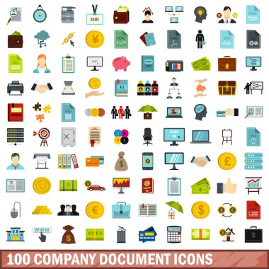 100 Şirket belge simgeleri ayarla, stil düz