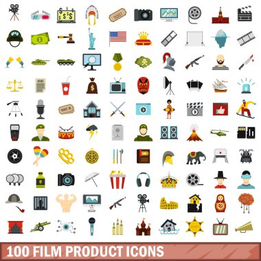 100 film ürün simgeleri ayarla, stil düz