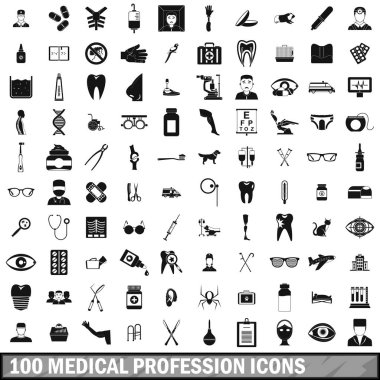 100 tıp mesleğinin Icons set, basit tarzı 