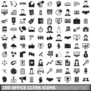 100 ofis memuru Icons set, basit tarzı 