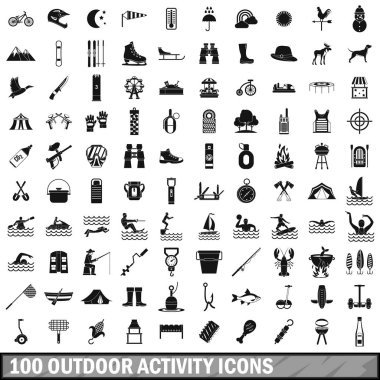100 açık hava etkinliği Icons set, basit tarzı 