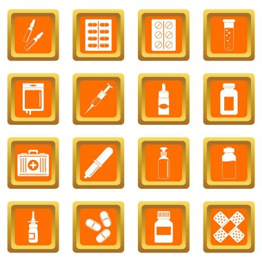 Turuncu farklı ilaçlar Icons set