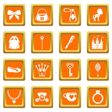 Prenses öğeleri Icons set turuncu bebek