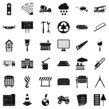 Şehir Icons set, basit tarzı İnşaat