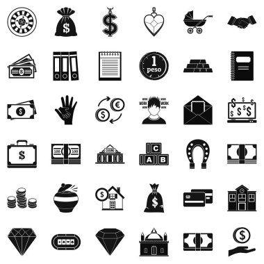 Banka mevduat Icons set, basit tarzı