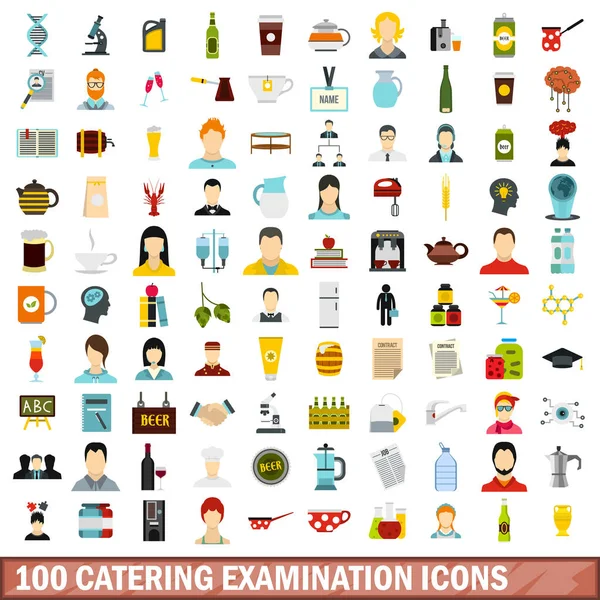 100 conjunto de ícones de exame de catering, estilo plano — Vetor de Stock