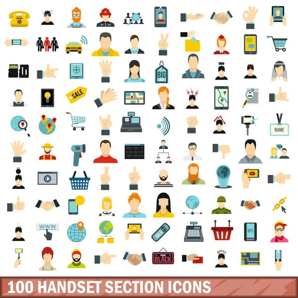 100 iconos de sección de auriculares, estilo plano — Archivo Imágenes Vectoriales