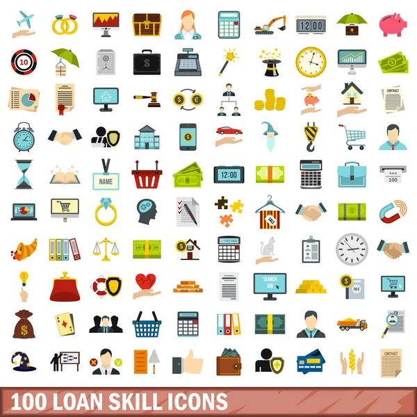 100 kölcsön skill ikonok készlet, lapos stílus — Stock Vector