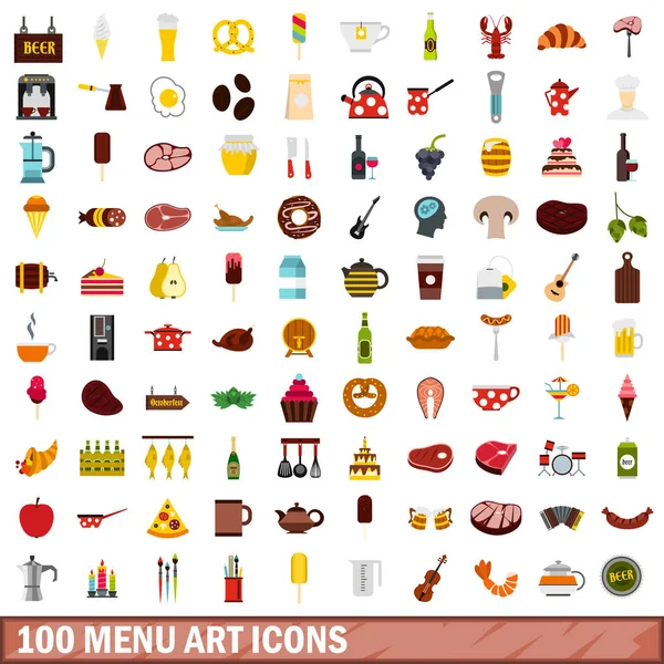 Set de iconos de arte de 100 menús, estilo plano — Archivo Imágenes Vectoriales
