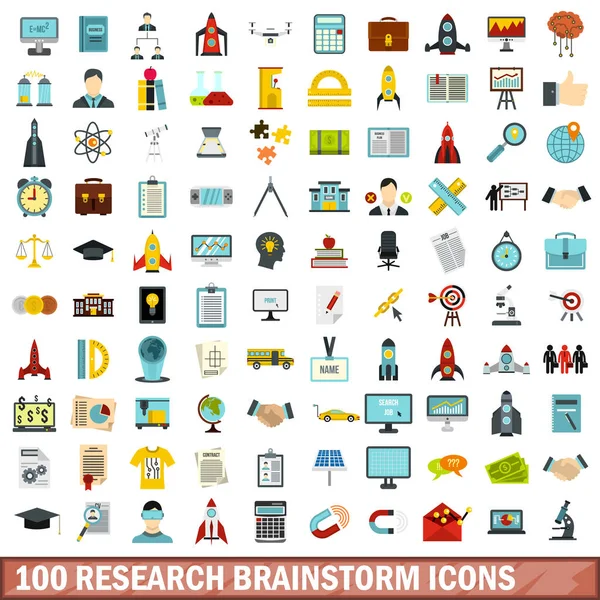 100 conjunto de ícones de brainstorm de pesquisa, estilo plano —  Vetores de Stock