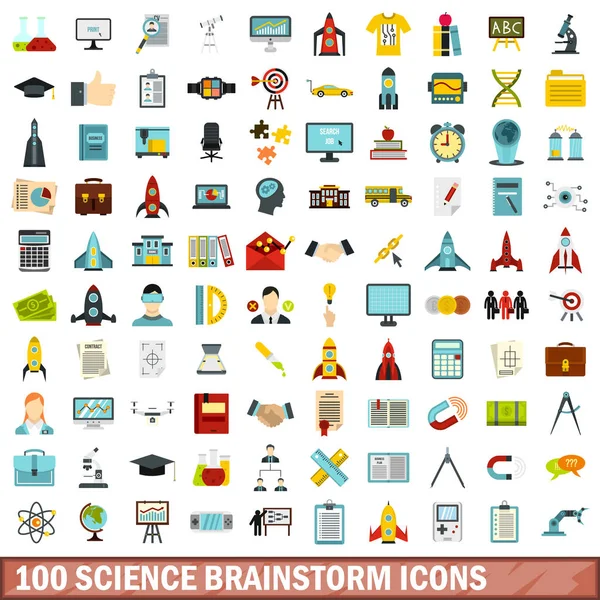 100 과학 브레인 스토밍 아이콘 설정, 스타일 플랫 — 스톡 벡터