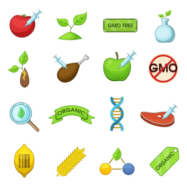 Gmo ware icons set, cartoon-stil — Stockvektor