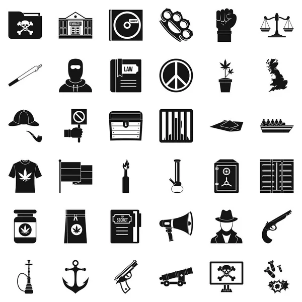 Conjunto de iconos de crimen informático, estilo simple — Vector de stock