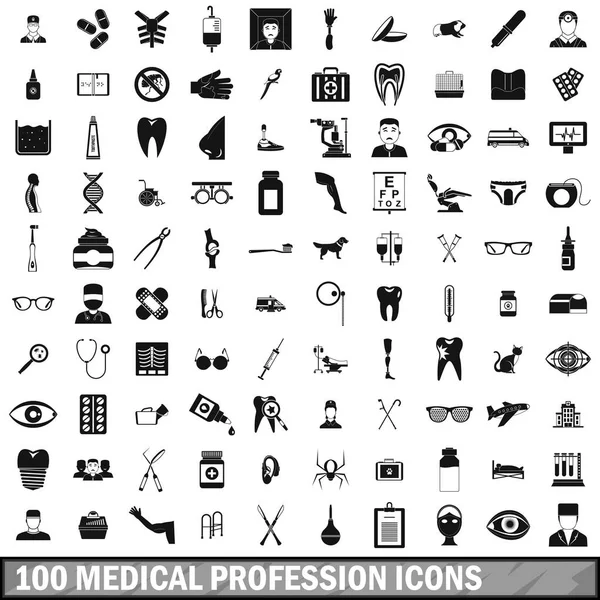100 medical profession icons set, simple style — Stock Vector