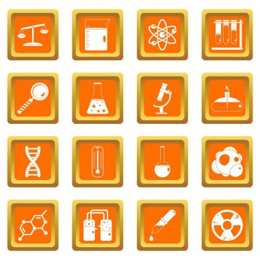 Turuncu kimyasal laboratuvar Icons set