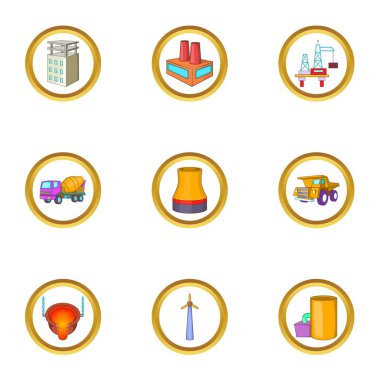 Idustry Icons set, karikatür tarzı