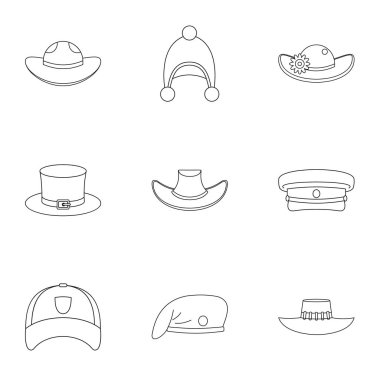 Şapkası Icon set, anahat stili