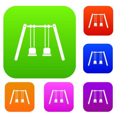 Ahşap salıncaklar halatlar üzerinde asılı koleksiyonu ayarla