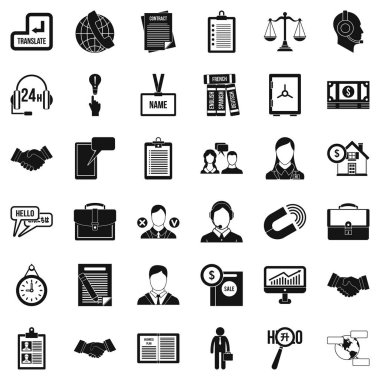 Office tartışma Icons set, basit tarzı