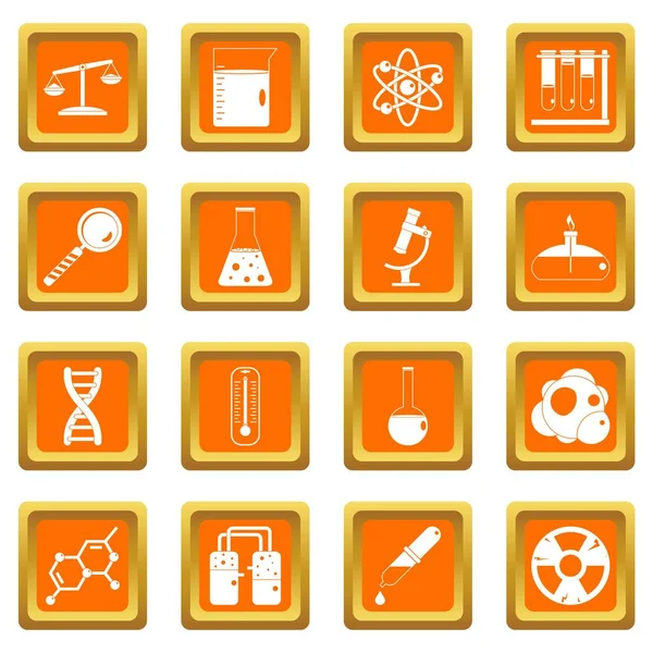 Chemical laboratory icons set orange — Stock Vector