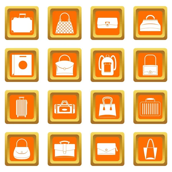 Mala de bagagem saco ícones conjunto laranja — Vetor de Stock