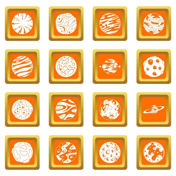 Fantásticos planetas iconos de naranja — Vector de stock