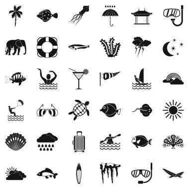 Okyanus Icons set, basit tarzı dalış