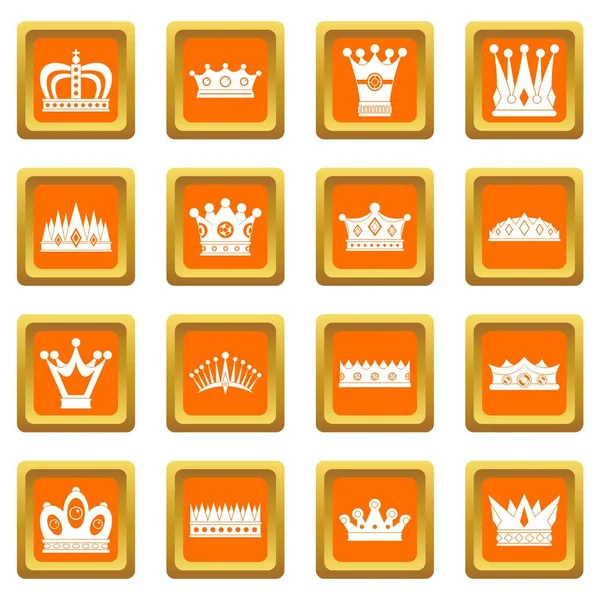 Corona iconos conjunto naranja — Archivo Imágenes Vectoriales