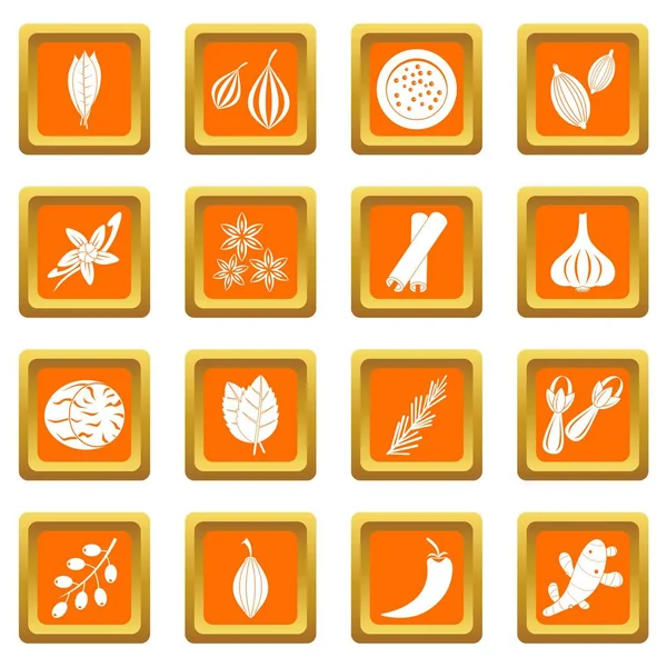 Ícones de especiarias definir laranja —  Vetores de Stock