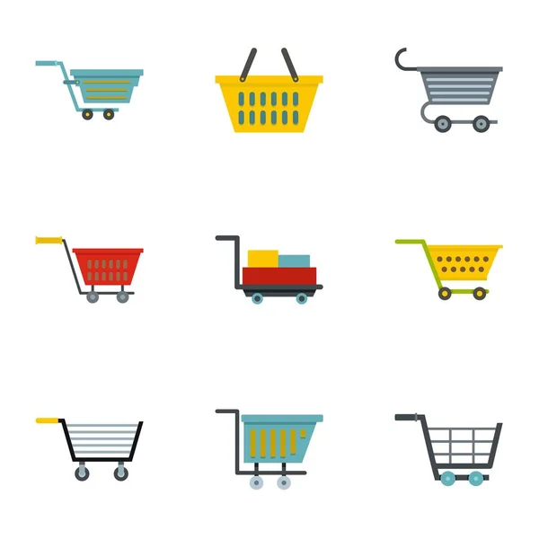 Shop cart icon set, flat style — Stock Vector